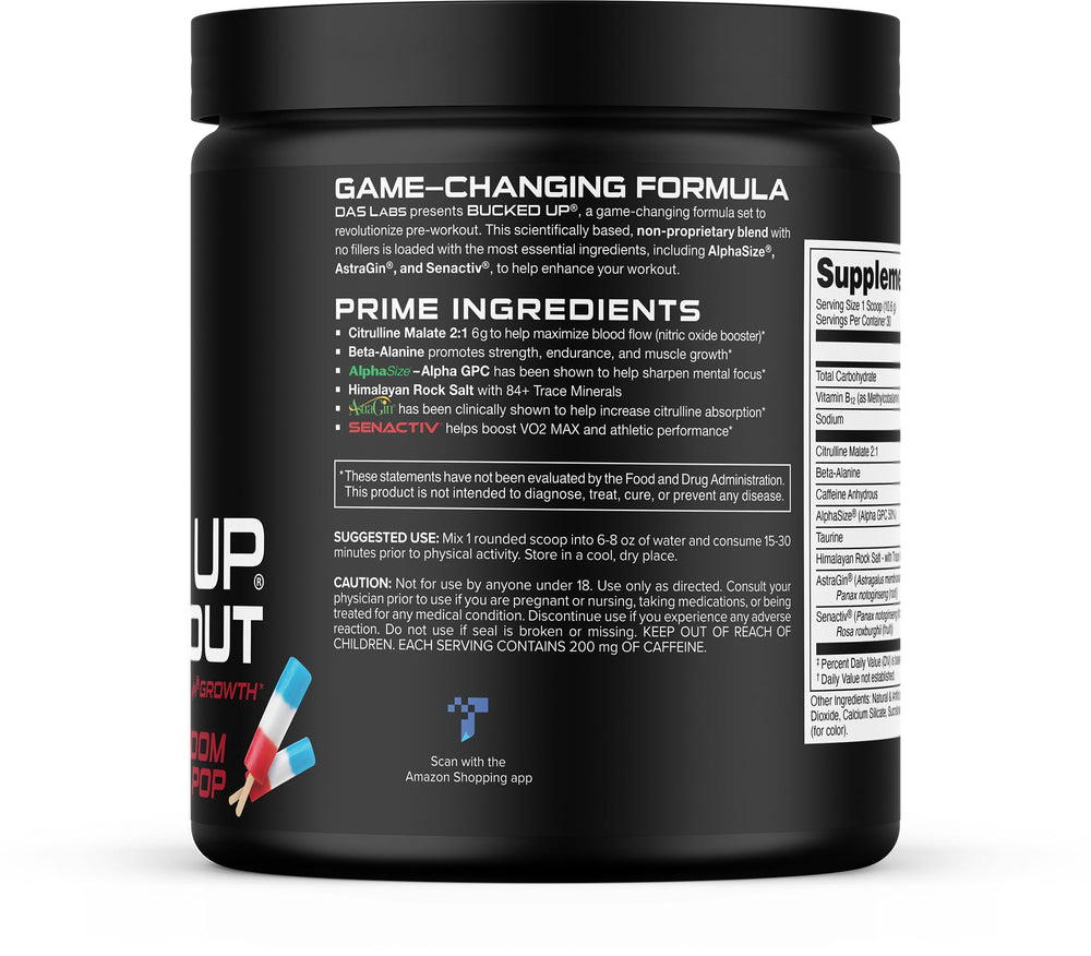 Bucked Up tub staged in gym environment implying pre-workout readiness