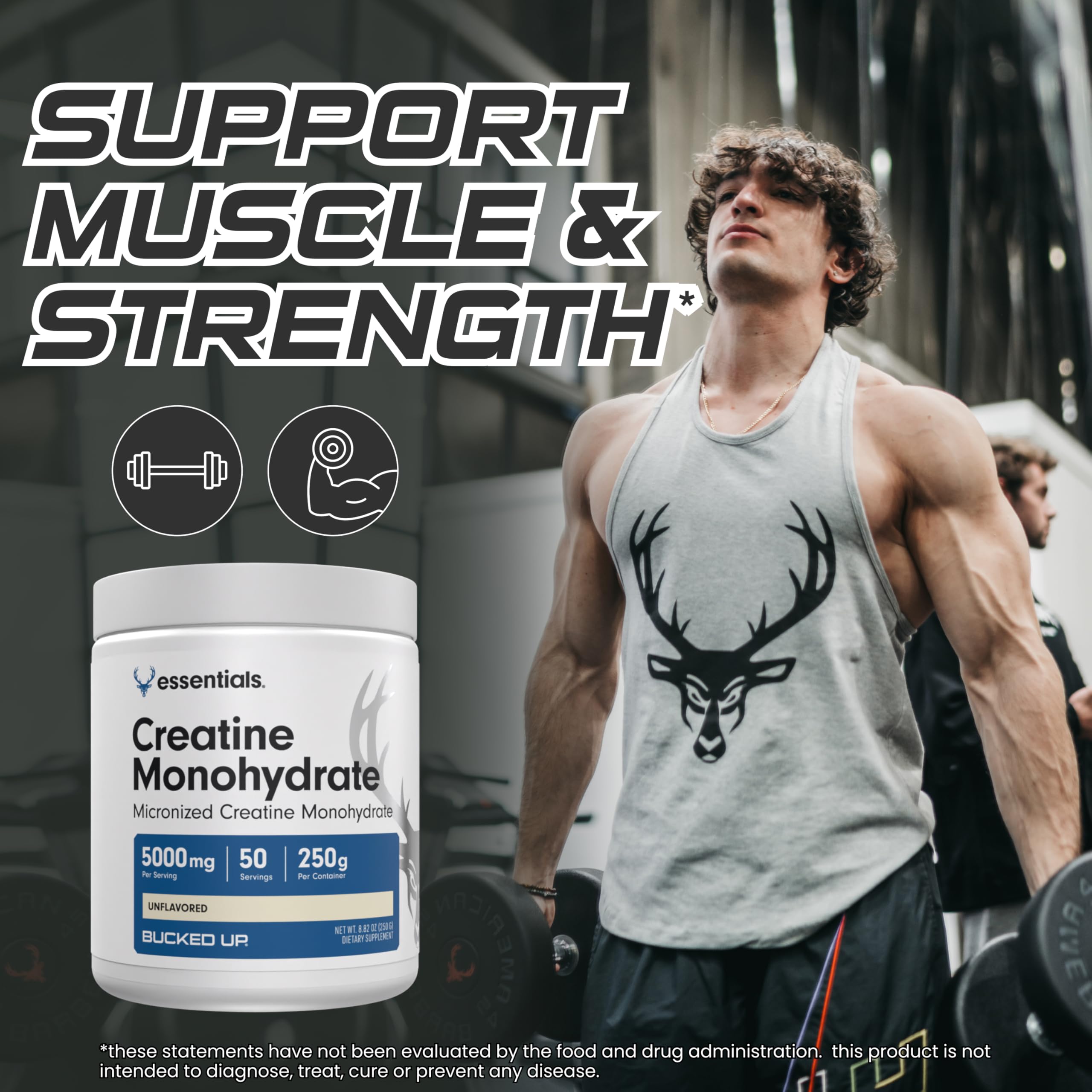 Bucked Up gym bottle on bench representing convenient supplementation for workouts