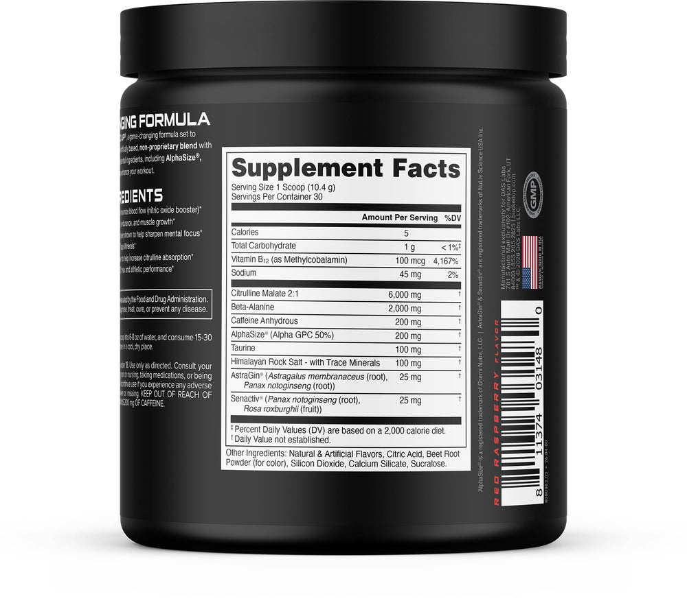 Bucked Up Red Raz being poured into a shaker bottle to illustrate easy preworkout preparation