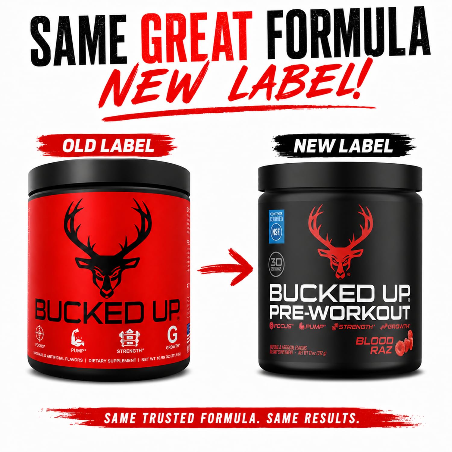 Bucked Up Red Raz powder scoop close-up showing fine texture and mixability advantage