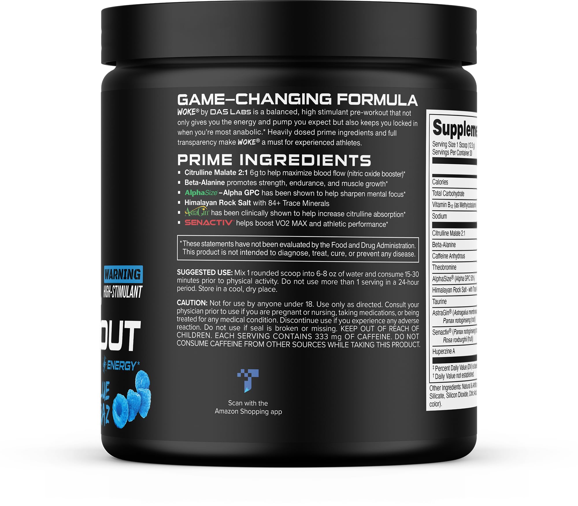 Bucked Up Woke container beside a ruler showing 30 servings size and portability