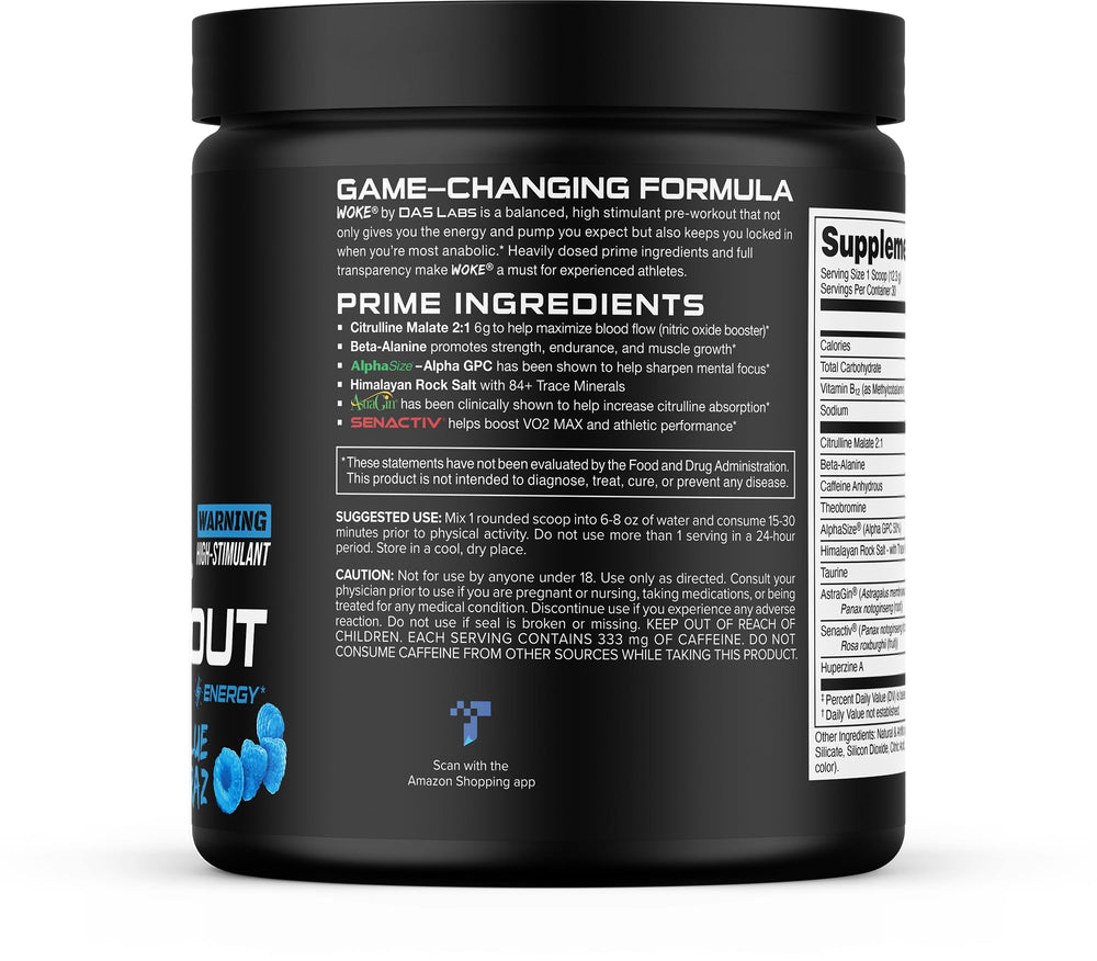 Bucked Up Woke container beside a ruler showing 30 servings size and portability