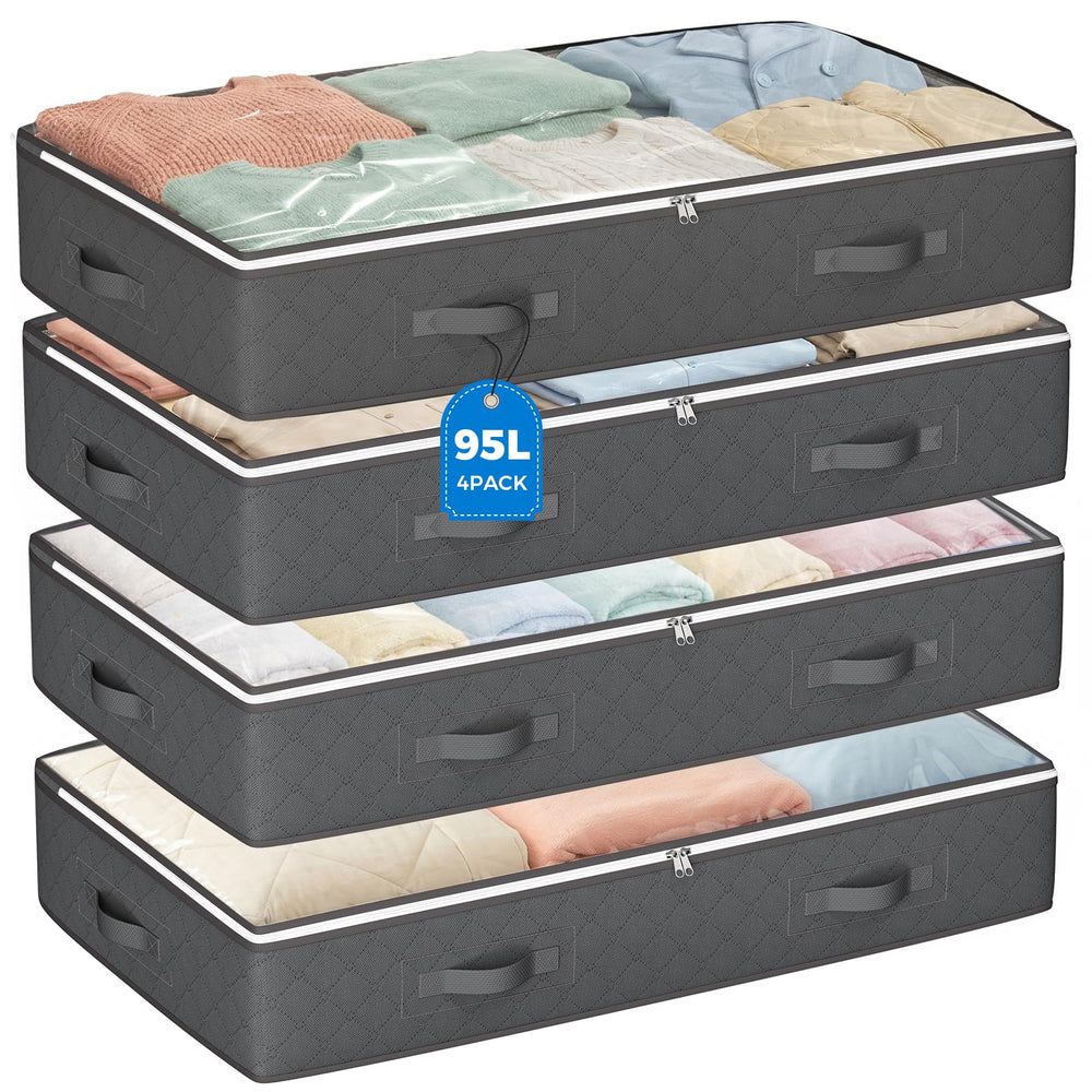 Budding Joy front packaging showing four grey under-bed storage bags and benefits