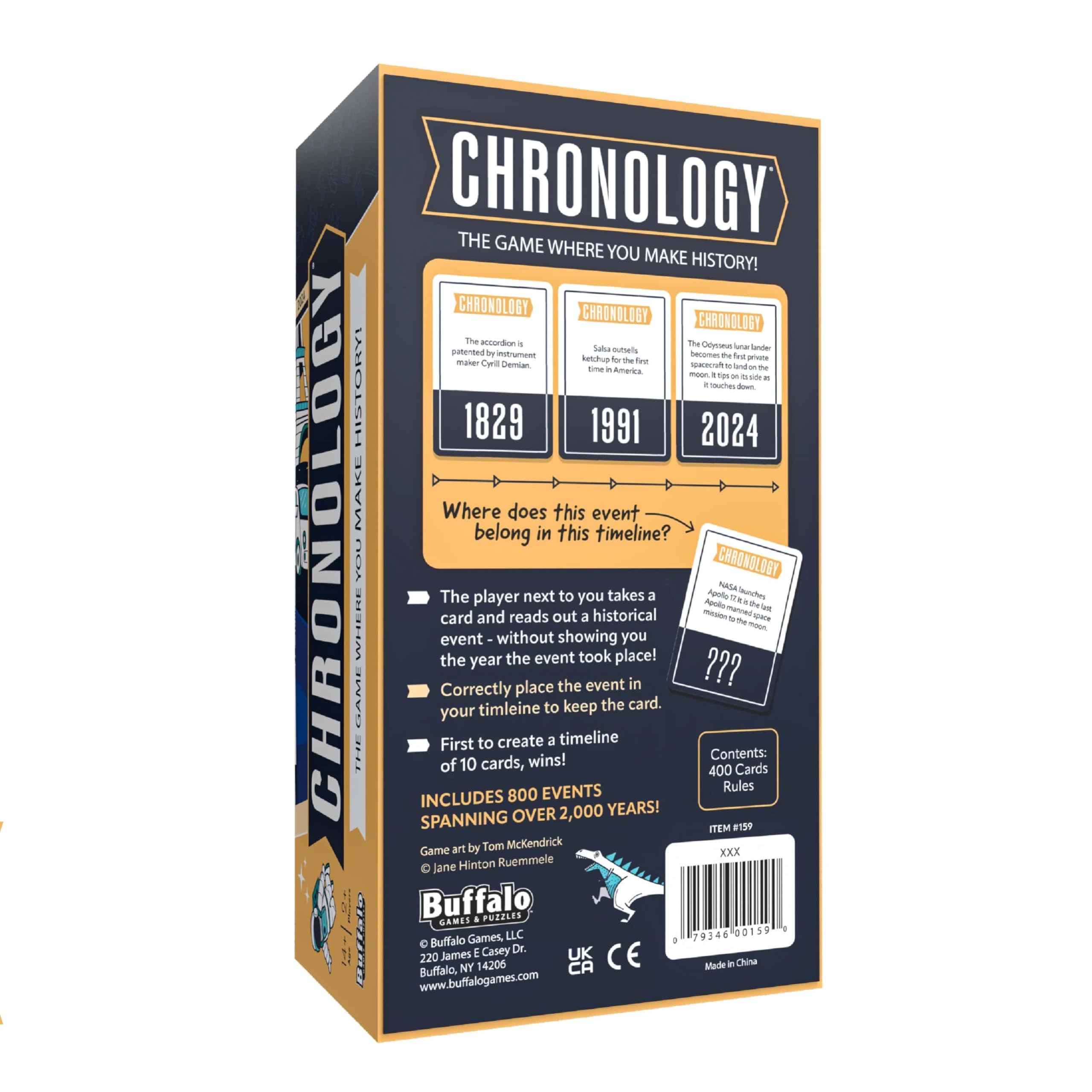 Friends playing Buffalo Games Chronology at game night capturing social and educational fun