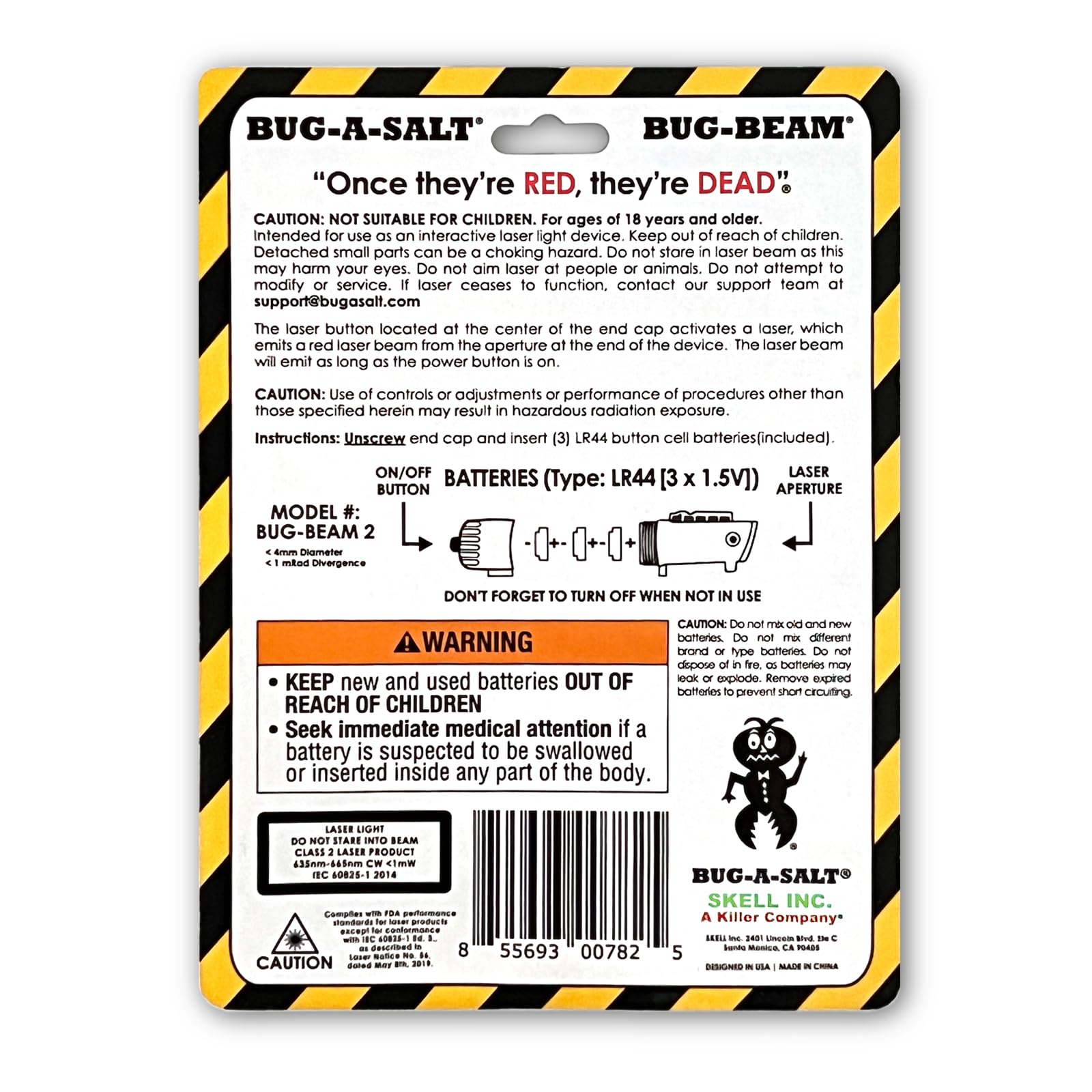 BUG-A-SALT Bug-Beam label and safety information reassuring compliance