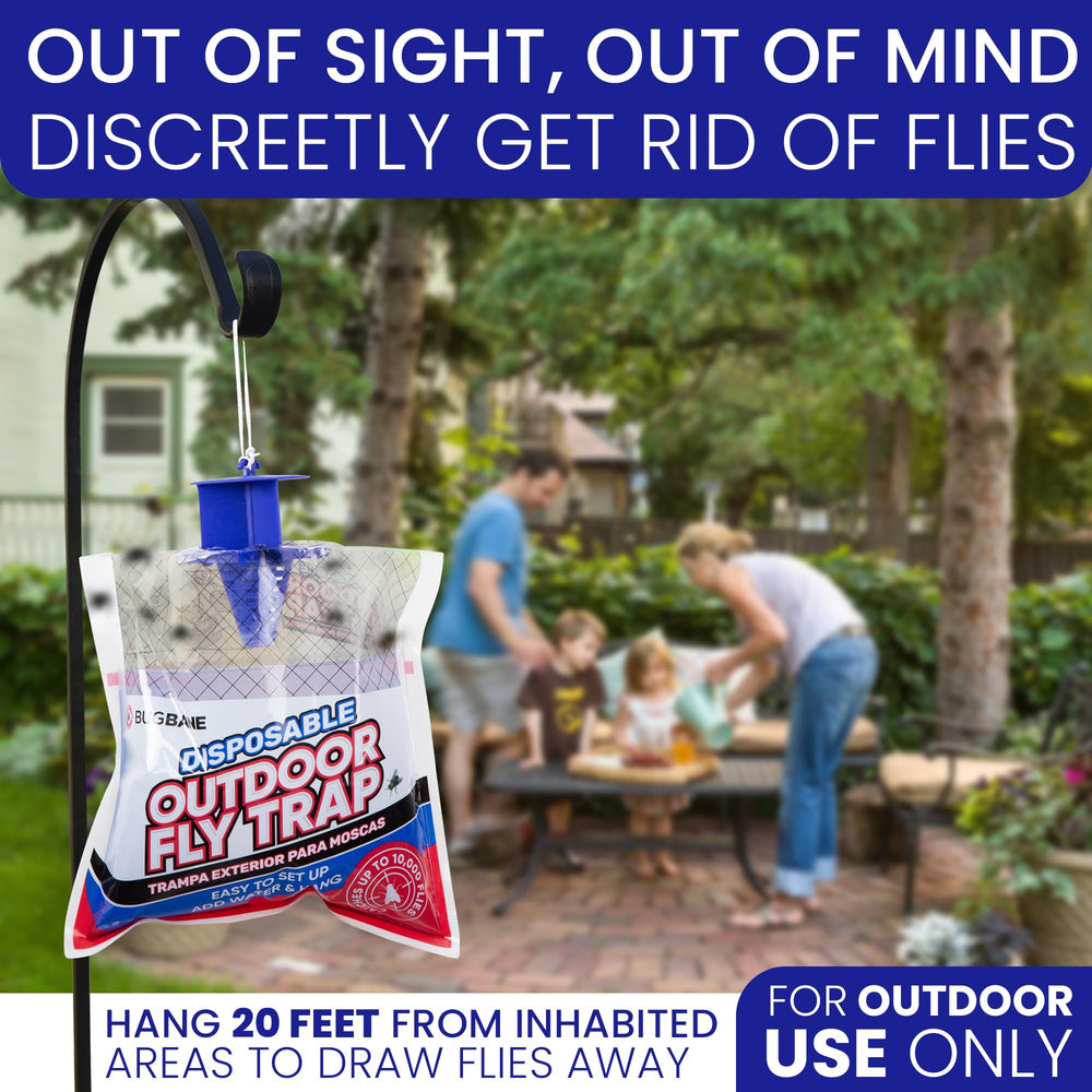 BugBane trap hung near trash can pulling flies away from home