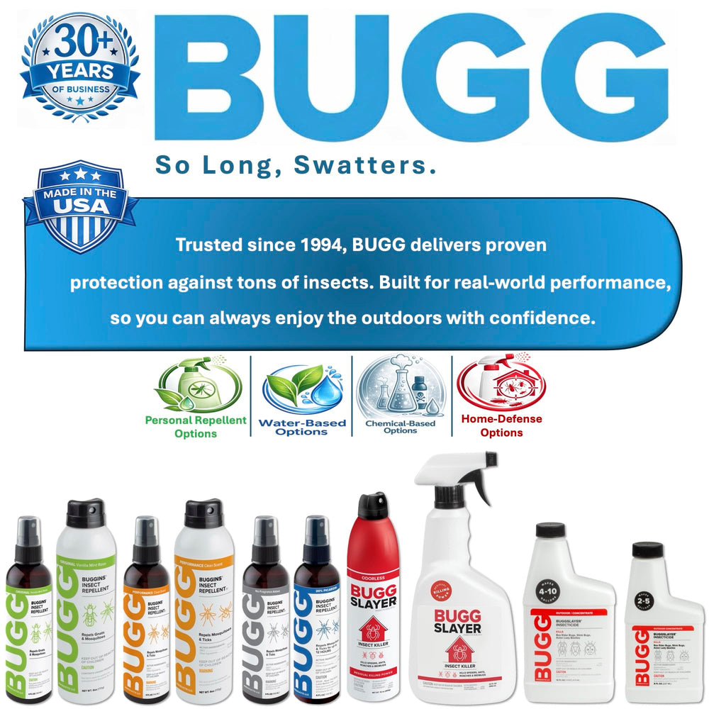 Buggins bottle held in hand illustrating compact travel-friendly benefit