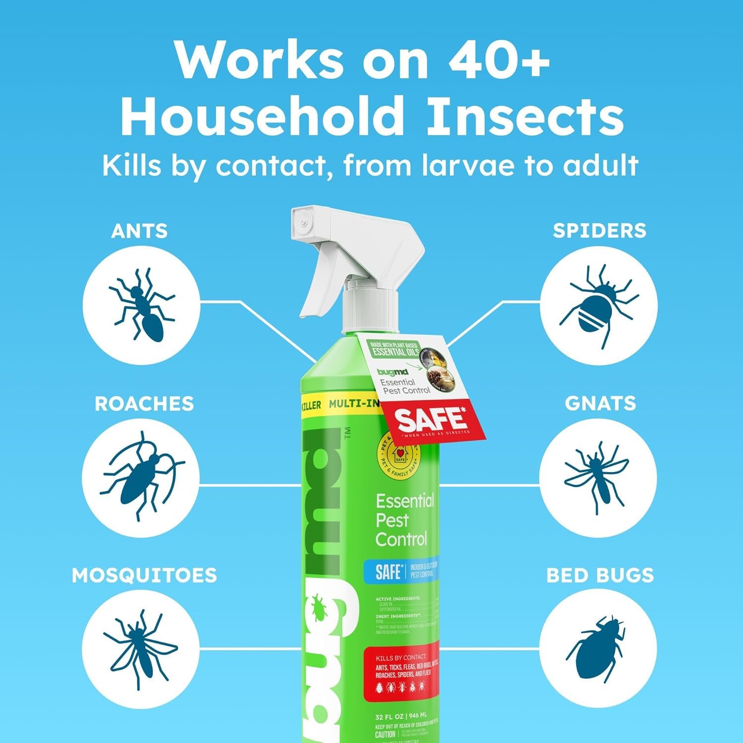BugMD being applied under a kitchen sink showing targeted cockroach control benefit