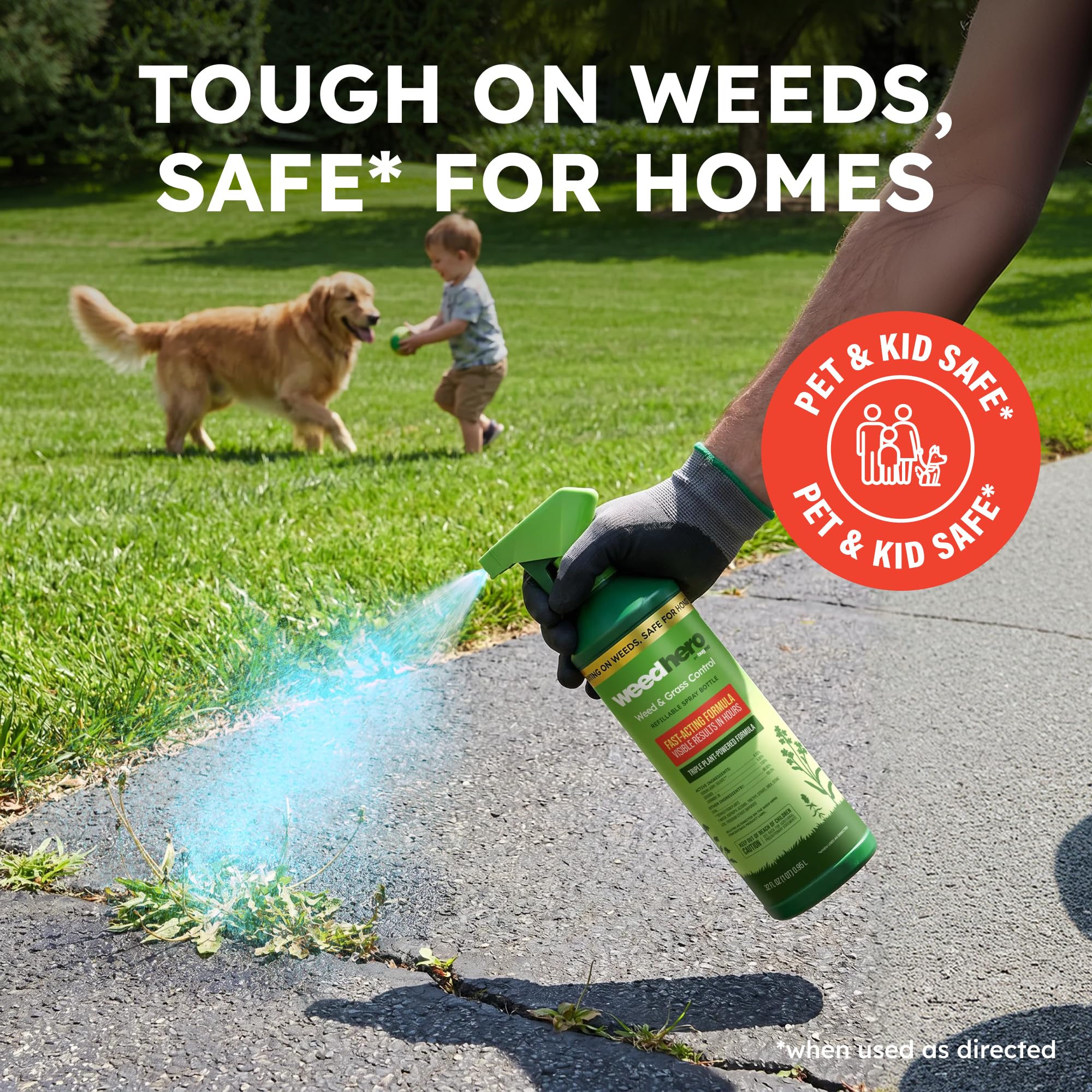 BugMD sprayer spraying weeds with visible wetting to show fast action