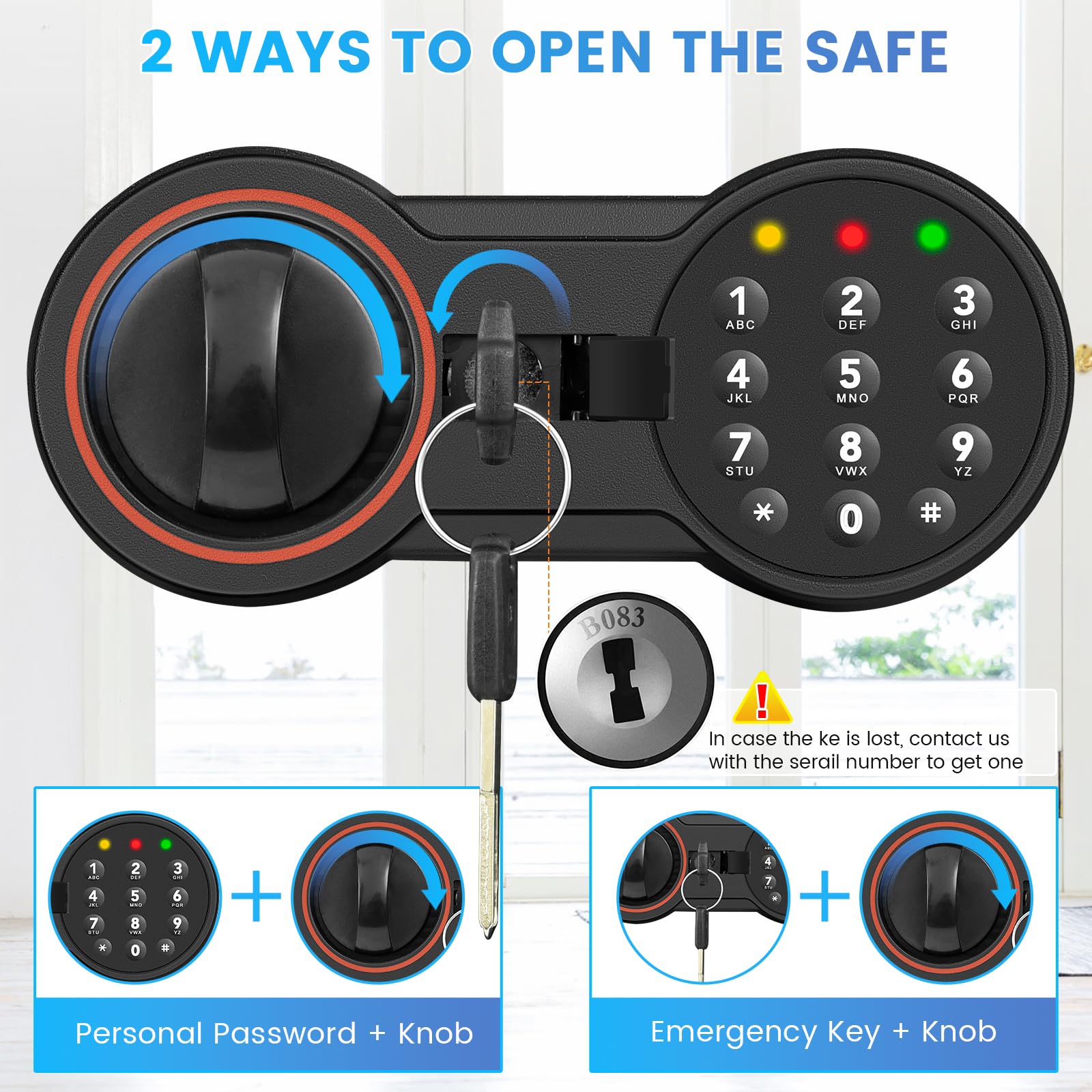 Bukumo alarm indicator and spare key highlighting audible deterrent and emergency access