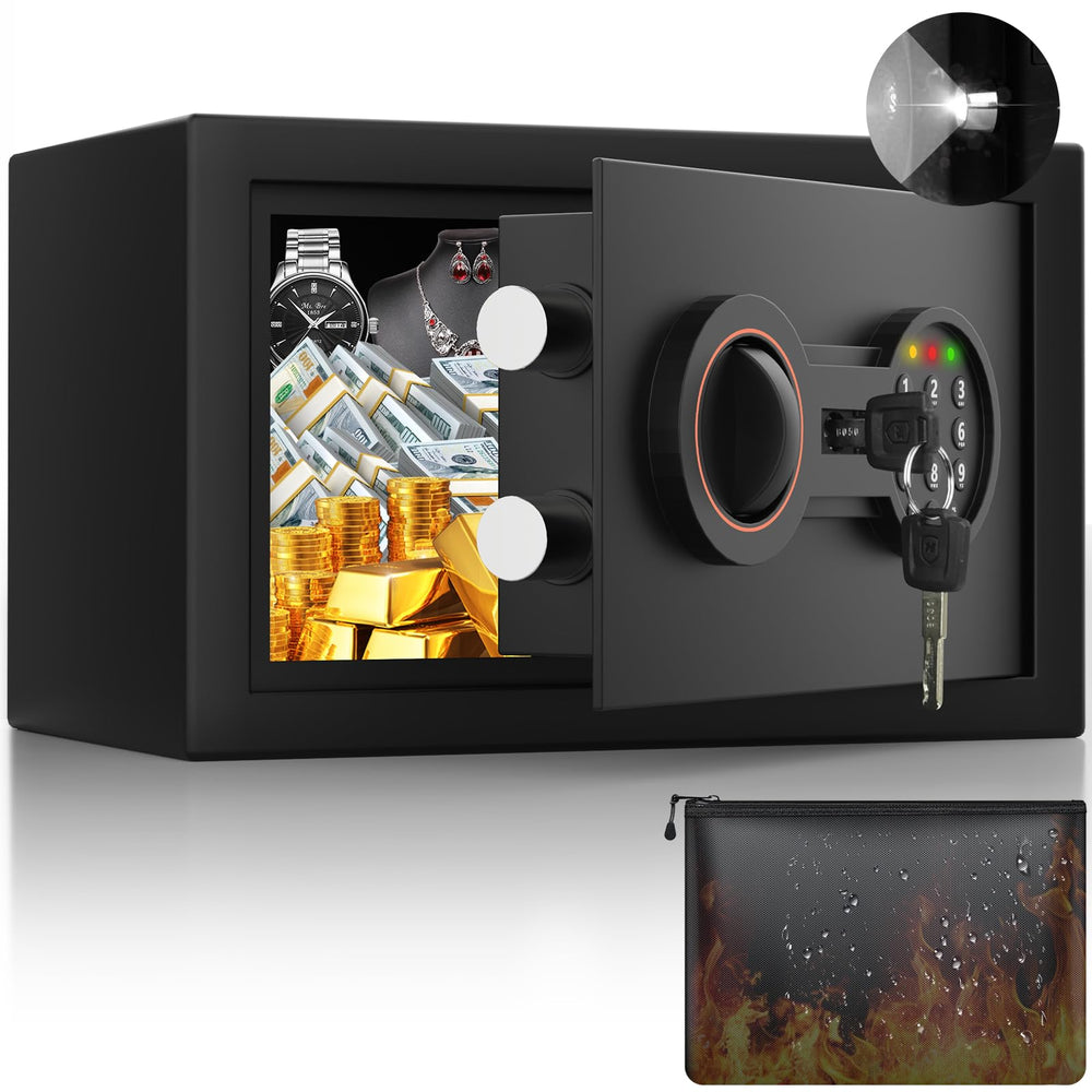 Bukumo front view of compact safe showing lock and discreet design for apartment security