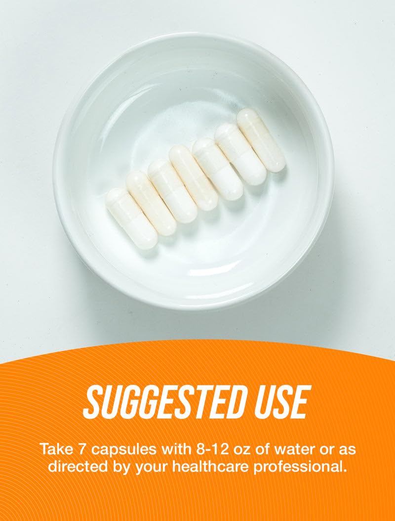 BulkSupplements seven capsules on a palm illustrating exact 5 gram serving