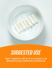 BulkSupplements seven capsules on a palm illustrating exact 5 gram serving