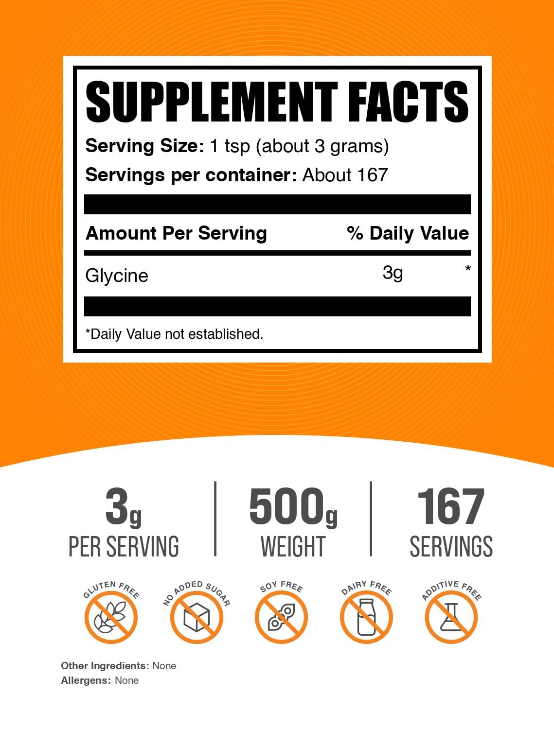 BulkSupplements powder close-up texture view highlighting fine, white glycine powder quality