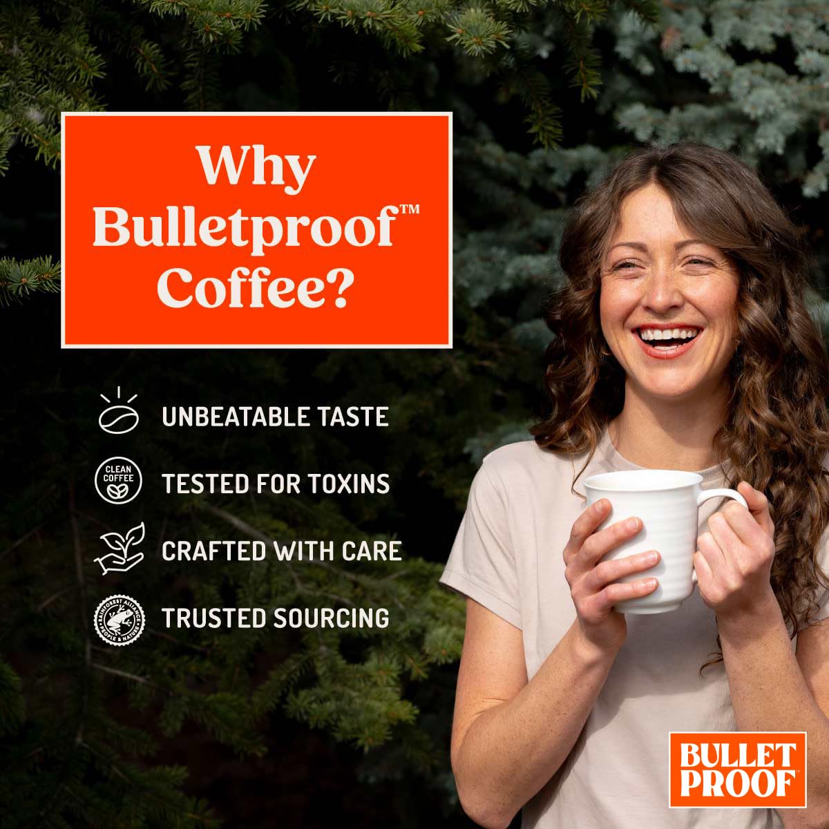 Bulletproof brewed cup in kitchen scene, demonstrates smooth balanced taste at home