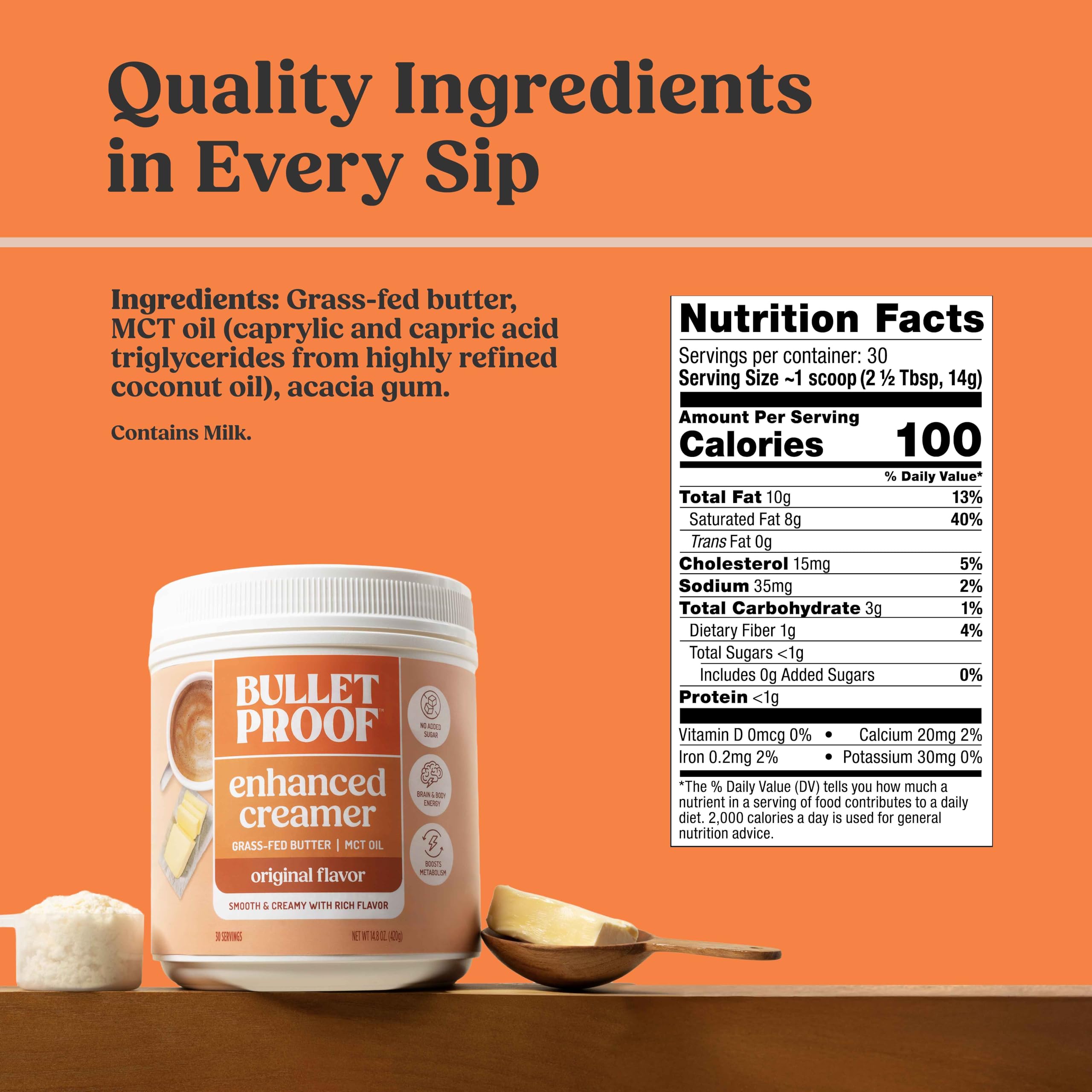 Bulletproof creamer powder closeup revealing fine texture for smooth coffee integration
