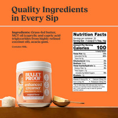 Bulletproof creamer powder closeup revealing fine texture for smooth coffee integration