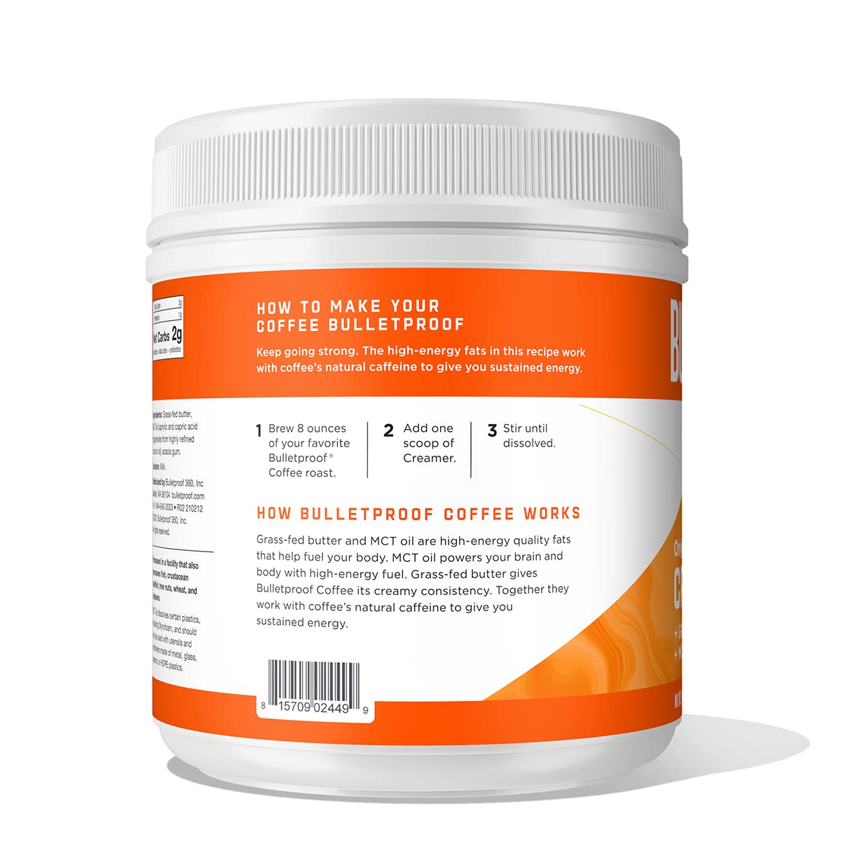 Bulletproof creamer next to a standard mug for serving size comparison and portion context