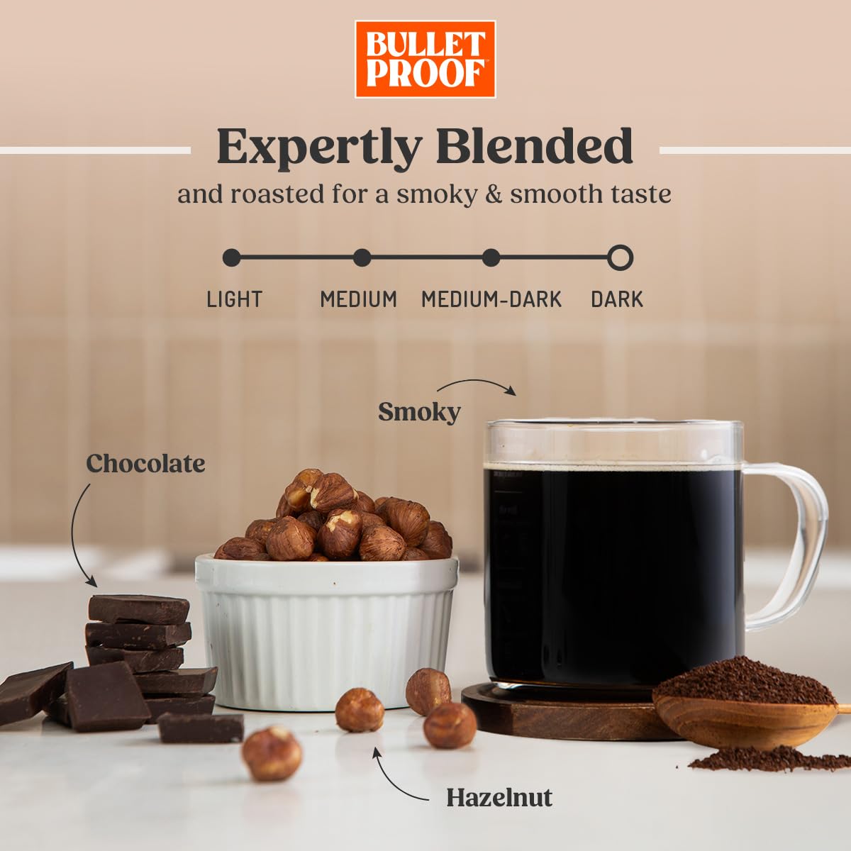 Bulletproof French Kick whole beans closeup highlighting rich color and freshness