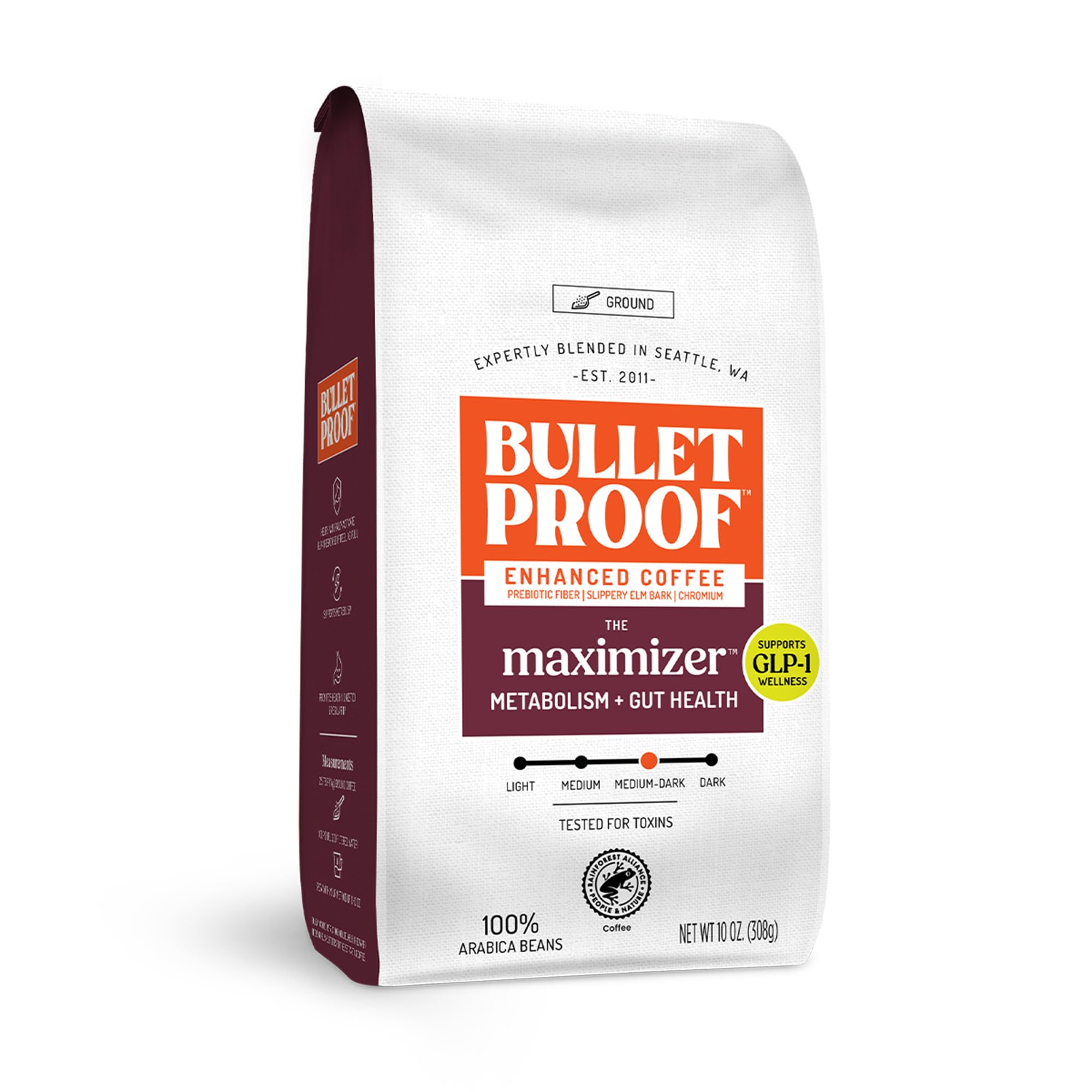 Bulletproof front packaging showing 10 oz bag and product name for clear identification and convenience