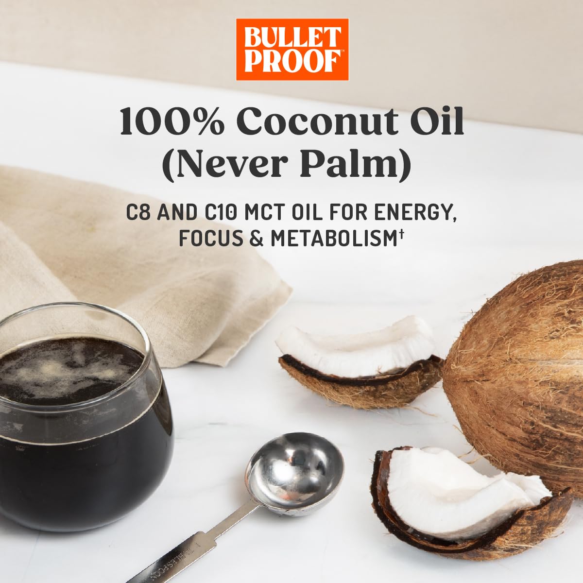 Spoon with Bulletproof oil showing smooth texture and neutral taste
