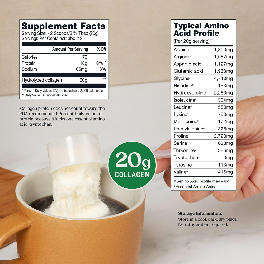 Bulletproof collagen powder texture close-up demonstrating fine, mixable consistency
