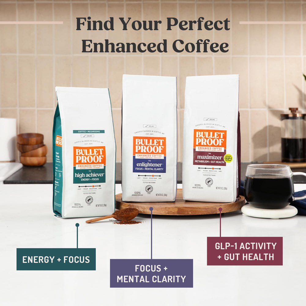Bulletproof size comparison with a hand to illustrate the 10-ounce bag scale and portability