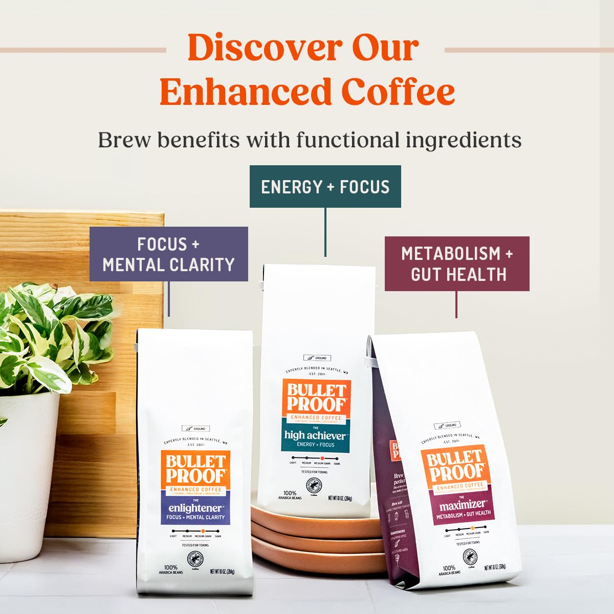 Bulletproof sustainable farming imagery, signals Rainforest Alliance sourcing and ethics