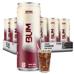 Bum Energy 12-pack front view showing cans and branding for instant recognition
