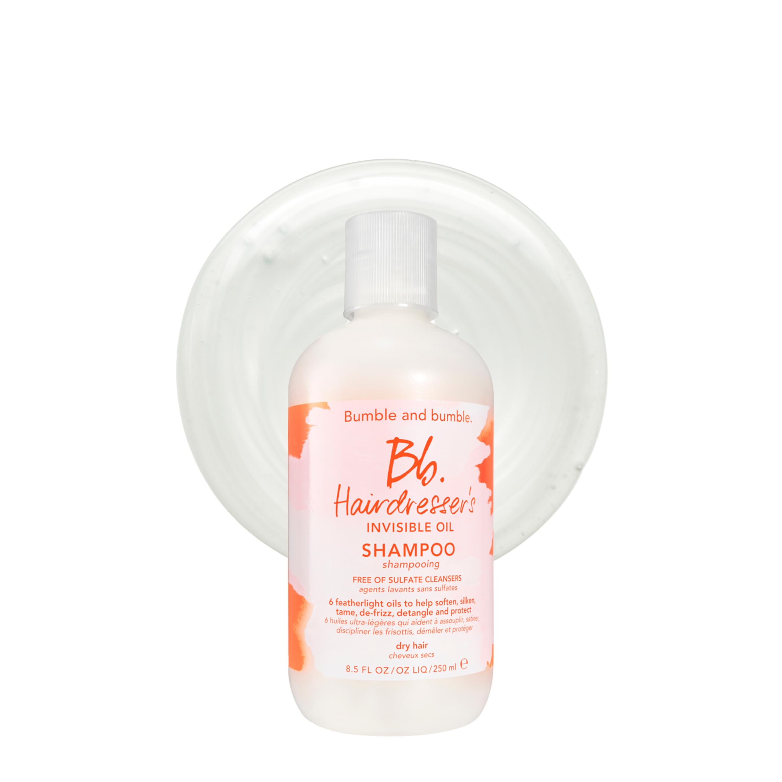 Bumble and bumble front bottle view showing hydrating shampoo and benefits