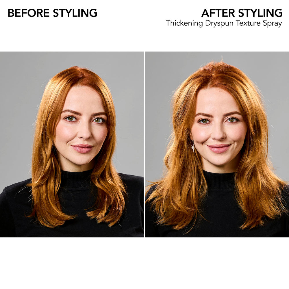 Bumble and bumble spray applied to roots in hand for instant lift