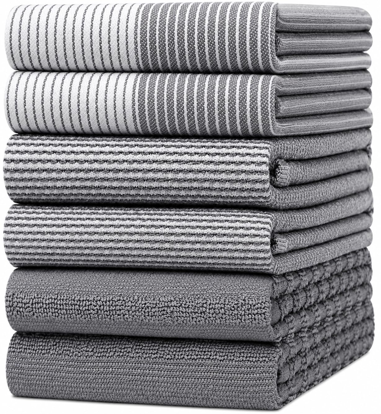 Bumble Towels front packaging showing six grey cotton towels and gift tote, convenient storage
