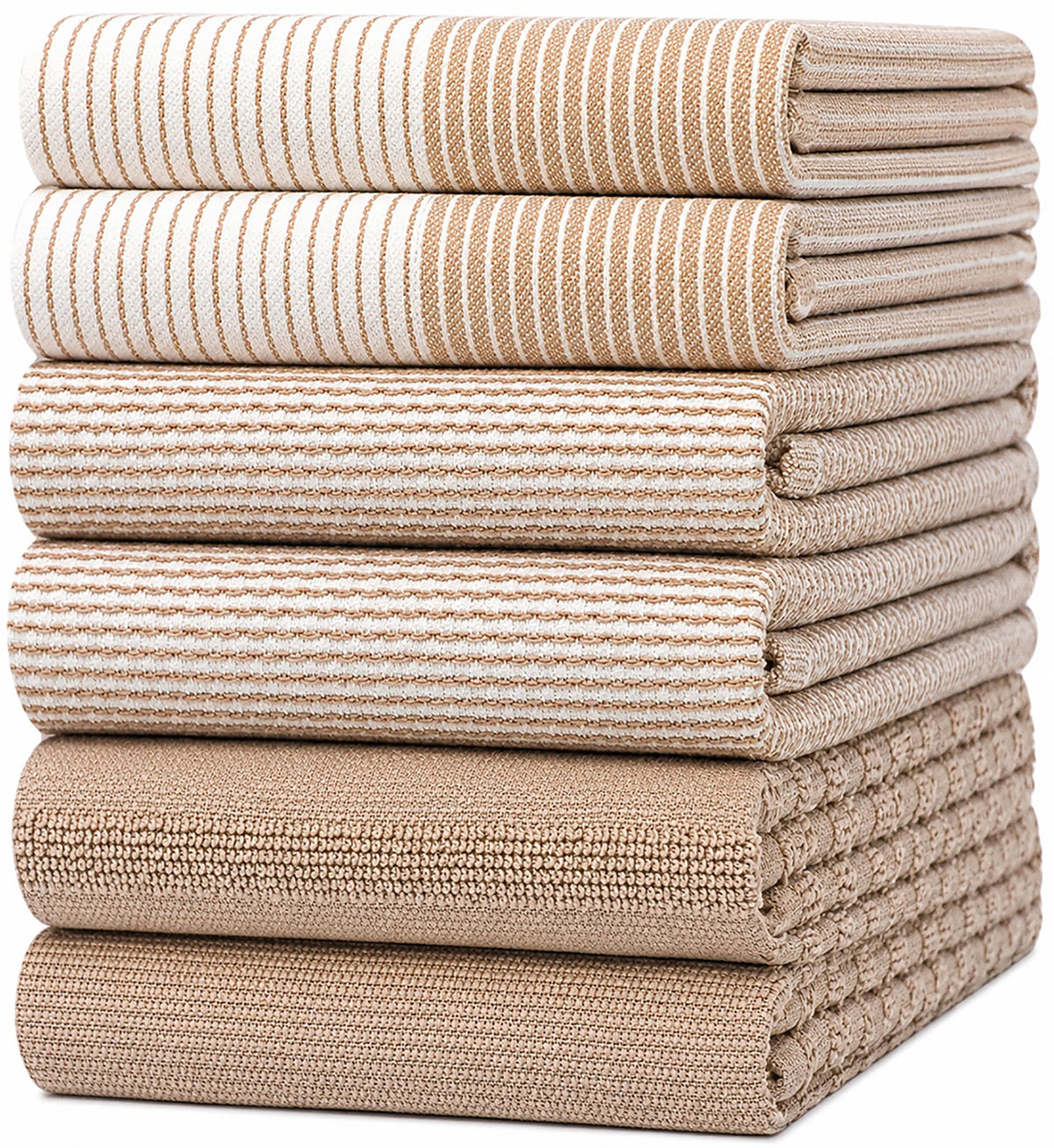 Bumble Towels front packaging showing six tan cotton towels and included tote