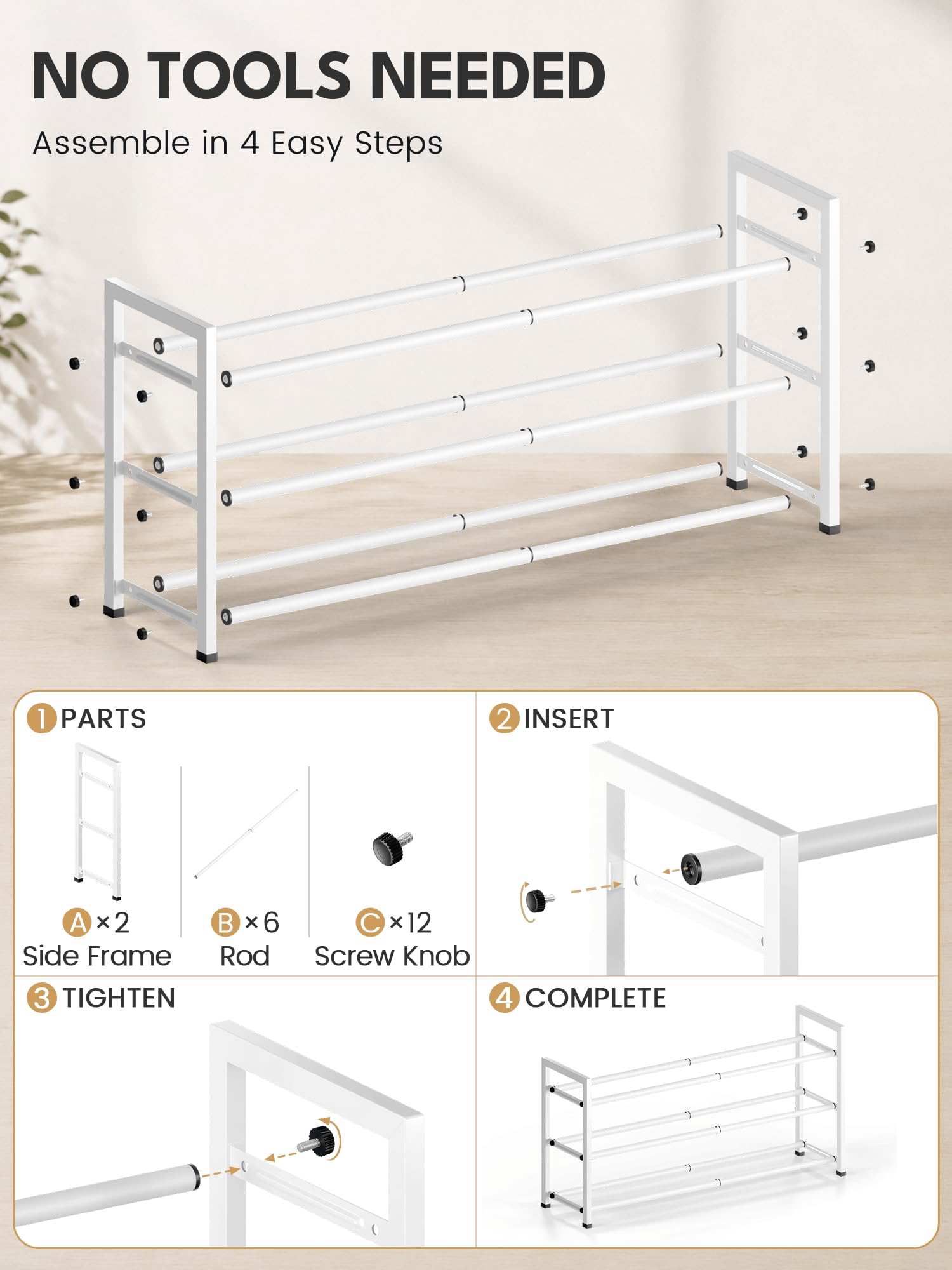 Bumusty packaged with parts and hardware for tool-free assembly and fast setup benefit