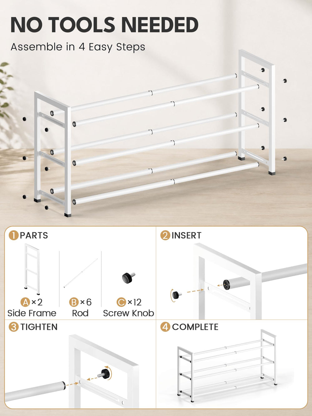 Bumusty packaged with parts and hardware for tool-free assembly and fast setup benefit