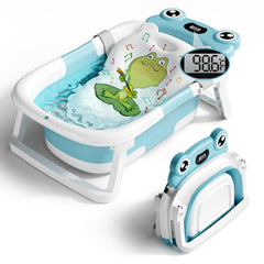 Bunwag front view of blue collapsible baby bathtub showing overall shape and benefit
