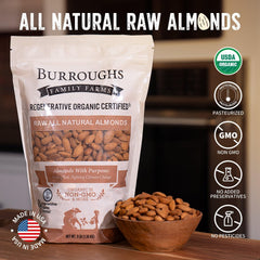 Burroughs Family Farms almonds served in bowl ready to eat, perfect healthy snack