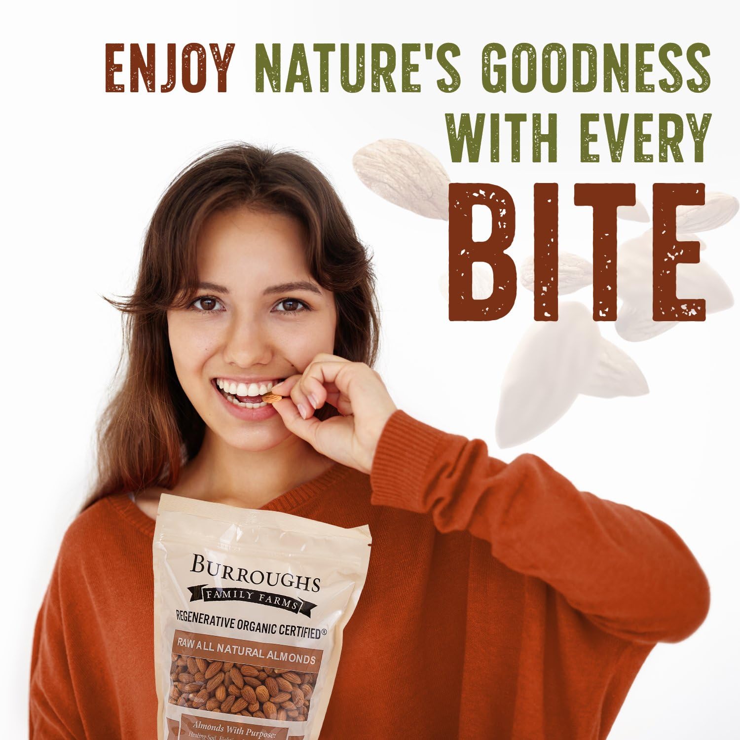 Burroughs Family Farms almonds in a home kitchen bulk setting, shows cooking and baking use