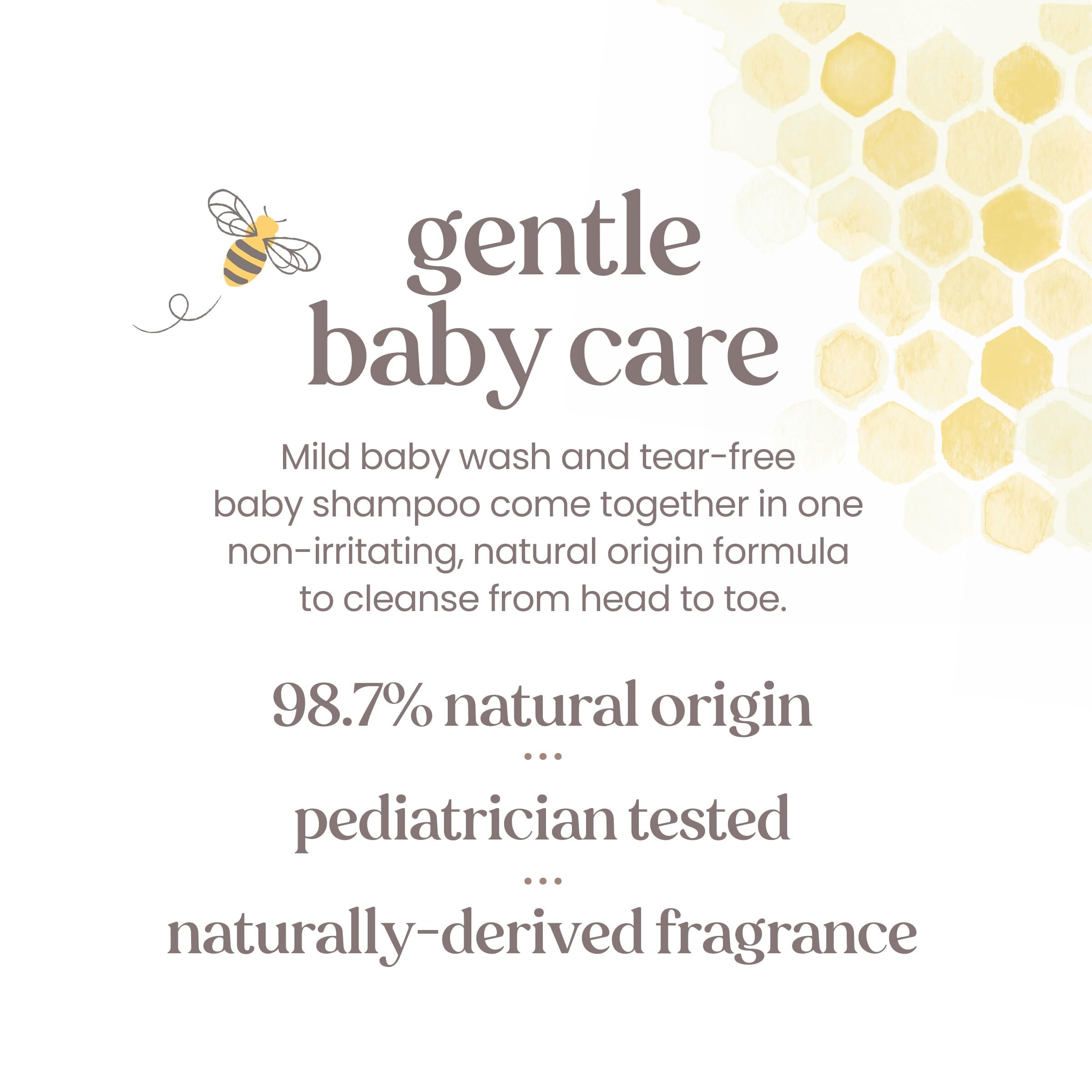 Baby bathtime scene with Burt's Bees promoting calm, tear-free cleansing