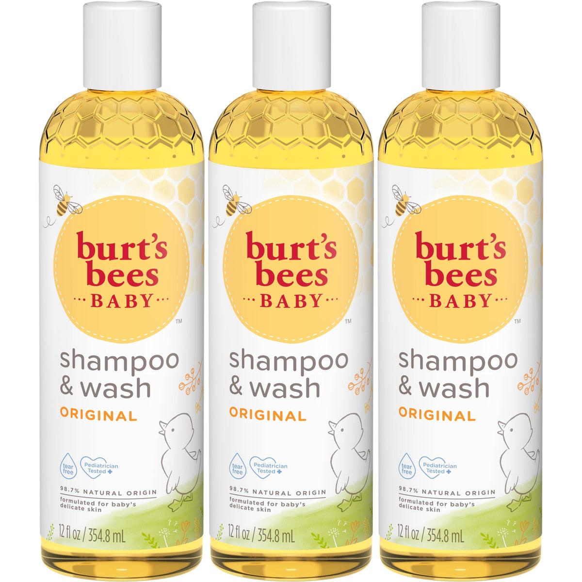 Burt's Bees front packaging showing original baby shampoo and wash benefits