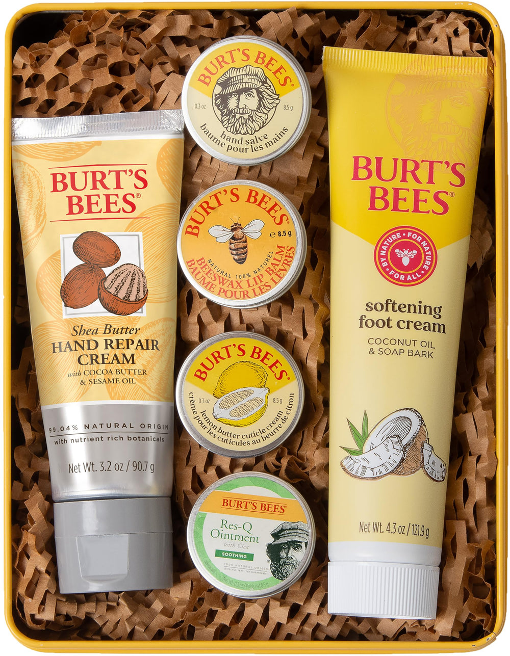 Burt's Bees gift tin front view showing all six products and ready-to-gift convenience