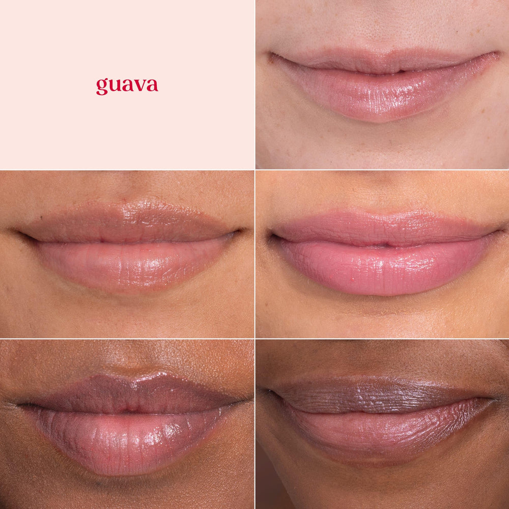 Burt's Bees guava applying on lips for visible shimmer