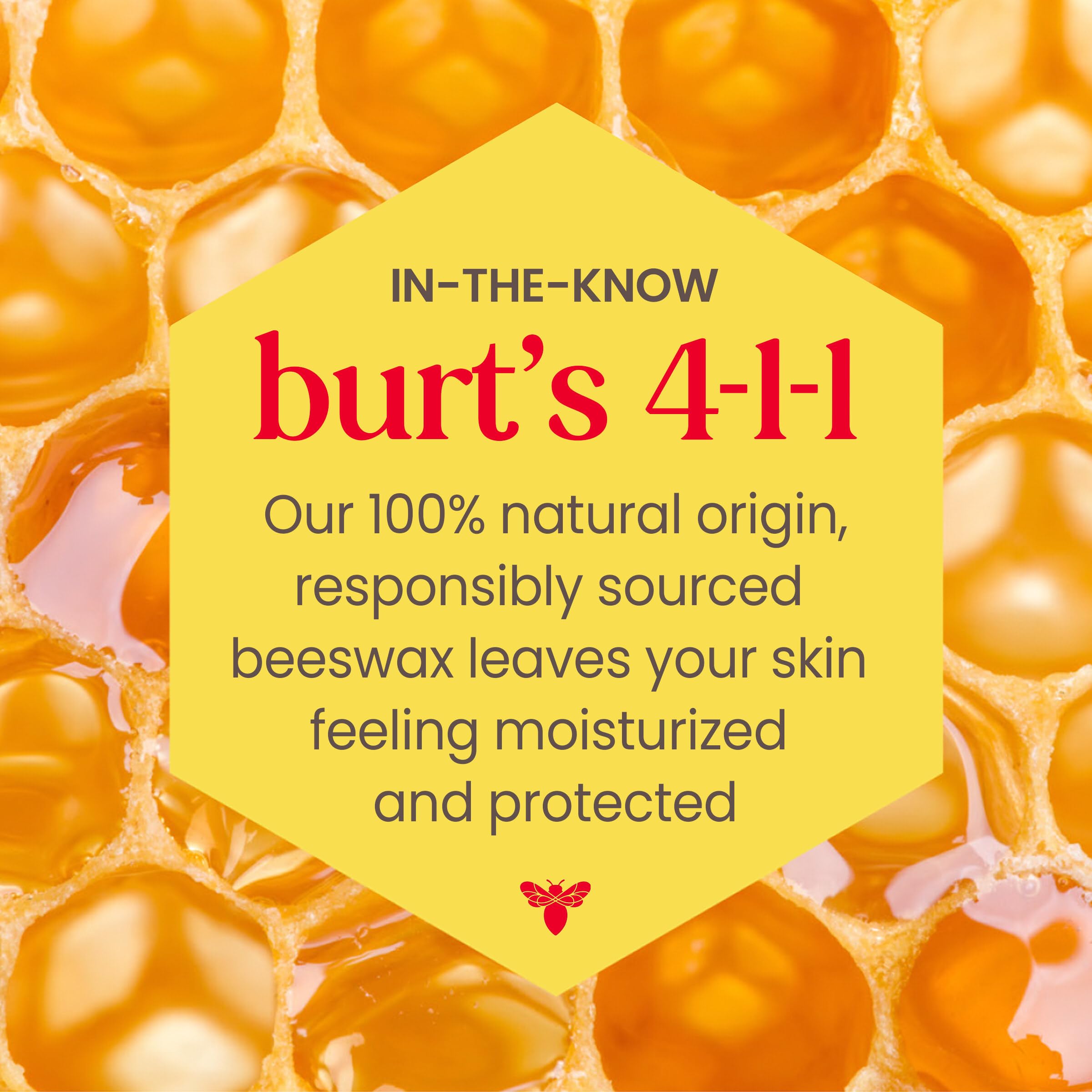 Burt's Bees shea and cocoa butters beside tube indicating nourishing moisture benefits