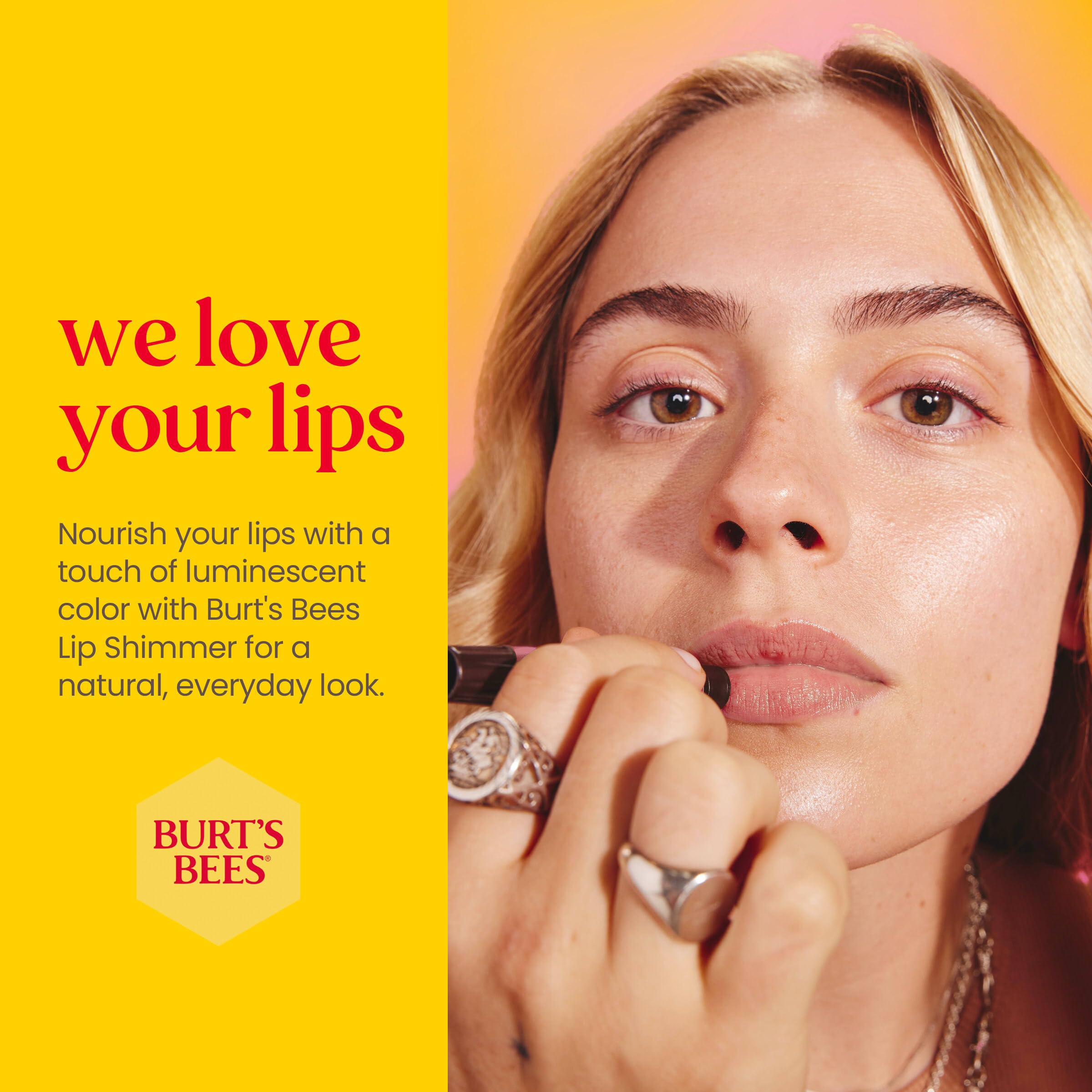 Burt's Bees close-up of lips wearing Peony showing luminous color and hydrated look
