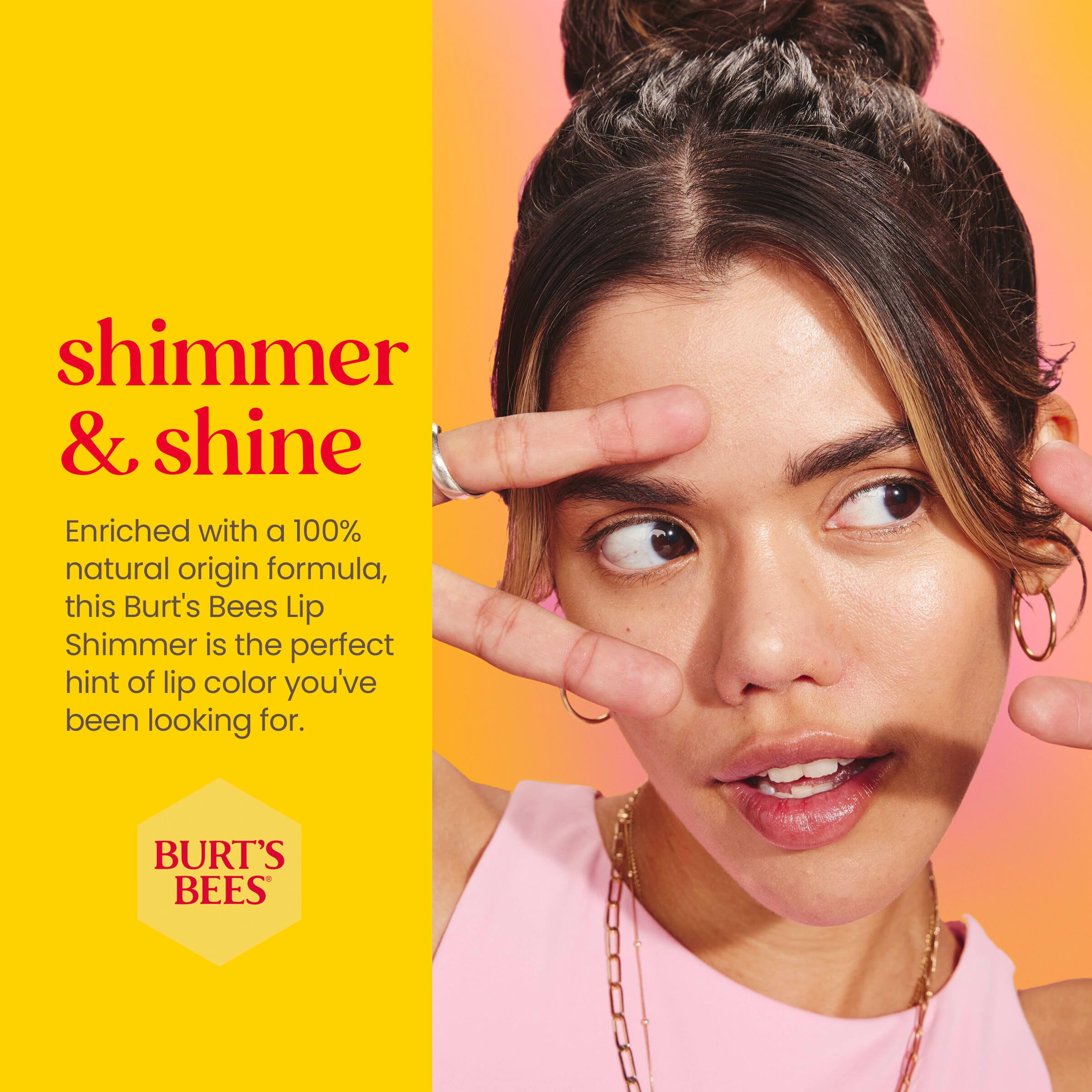 Burt's Bees swatch on hand of Peony shade showing sheer rosy tint and soft shimmer