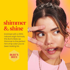 Burt's Bees swatch on hand of Peony shade showing sheer rosy tint and soft shimmer
