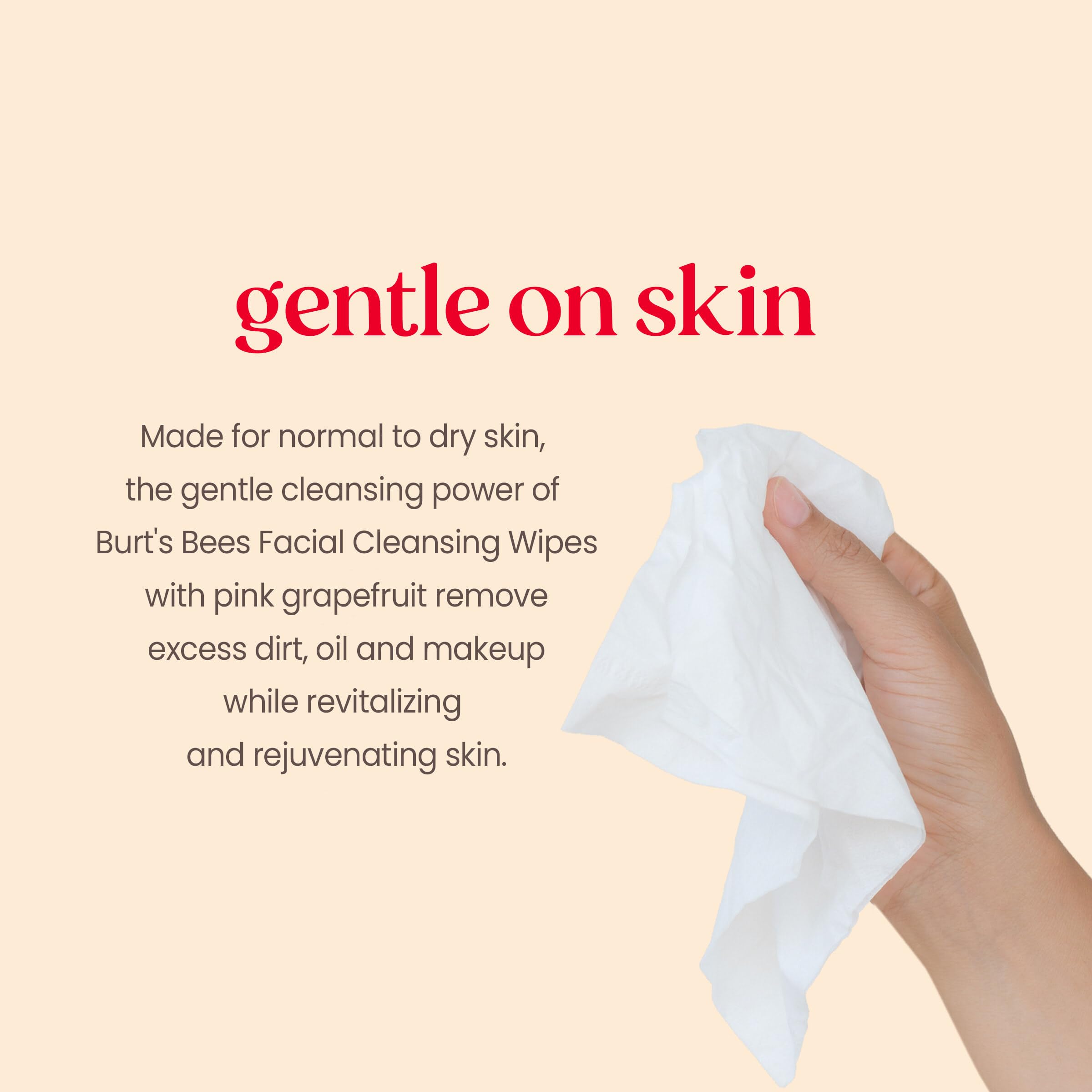 Open pouch dispensing a Burt's Bees wipe for easy single-handed use
