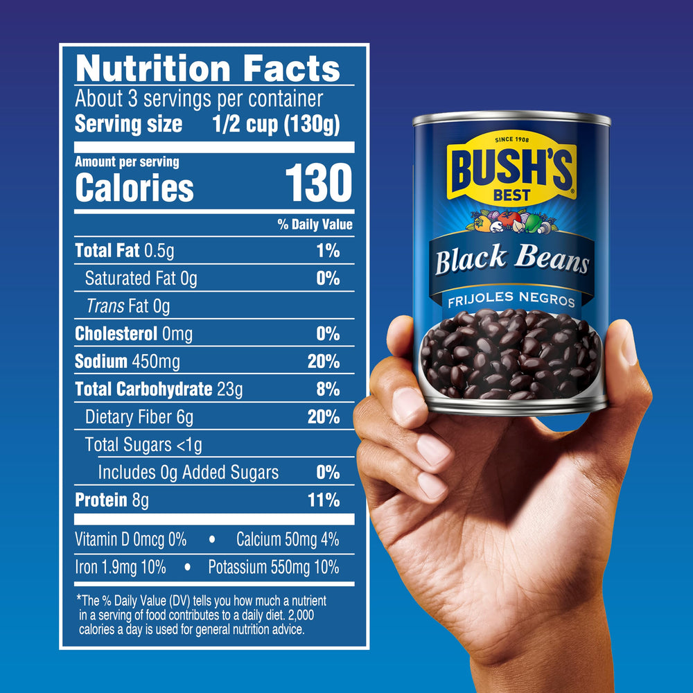 Bush's Best open can top view showcasing glossy beans and convenience