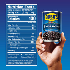 Bush's Best open can top view showcasing glossy beans and convenience