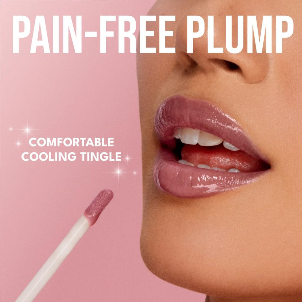 BUXOM Sugar applied to model lips showcasing luminous plumping effect and shine